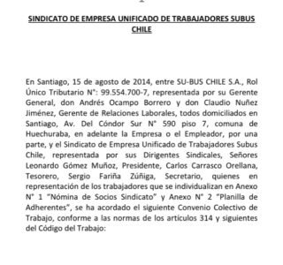 Primera página de Convenio Colectivo de Trabajo 2014