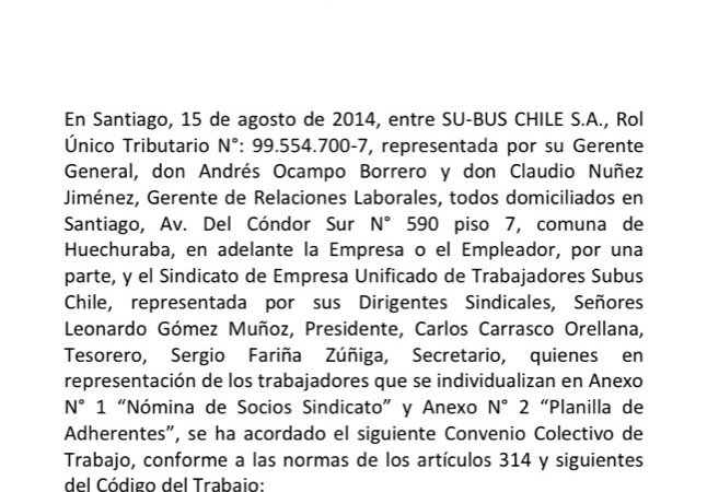 Primera página de Convenio Colectivo de Trabajo 2014