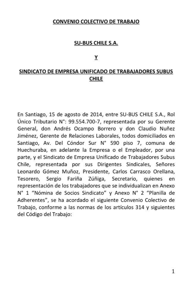Primera página de Convenio Colectivo de Trabajo 2014