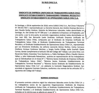Primera página de Contrato Colectivo 2018