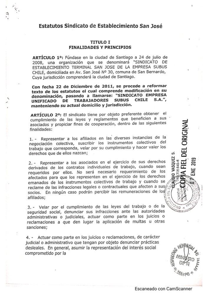 Primera página de Estatutos