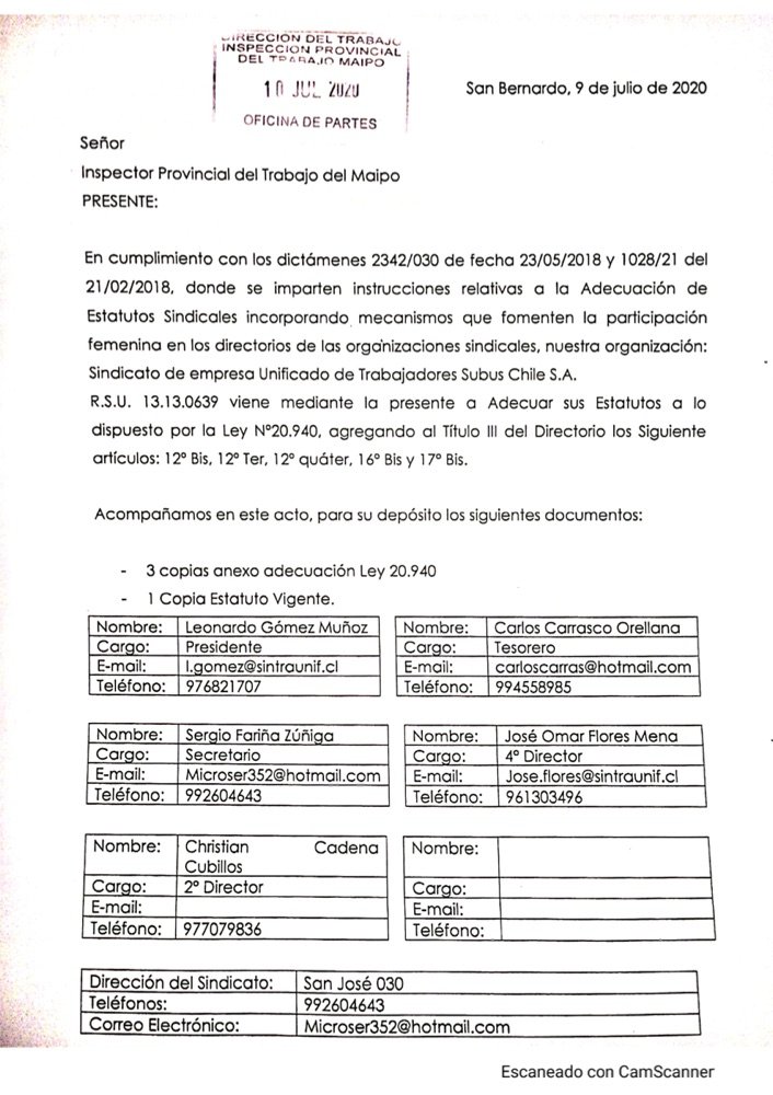 Primera página de Modificación de Estatutos