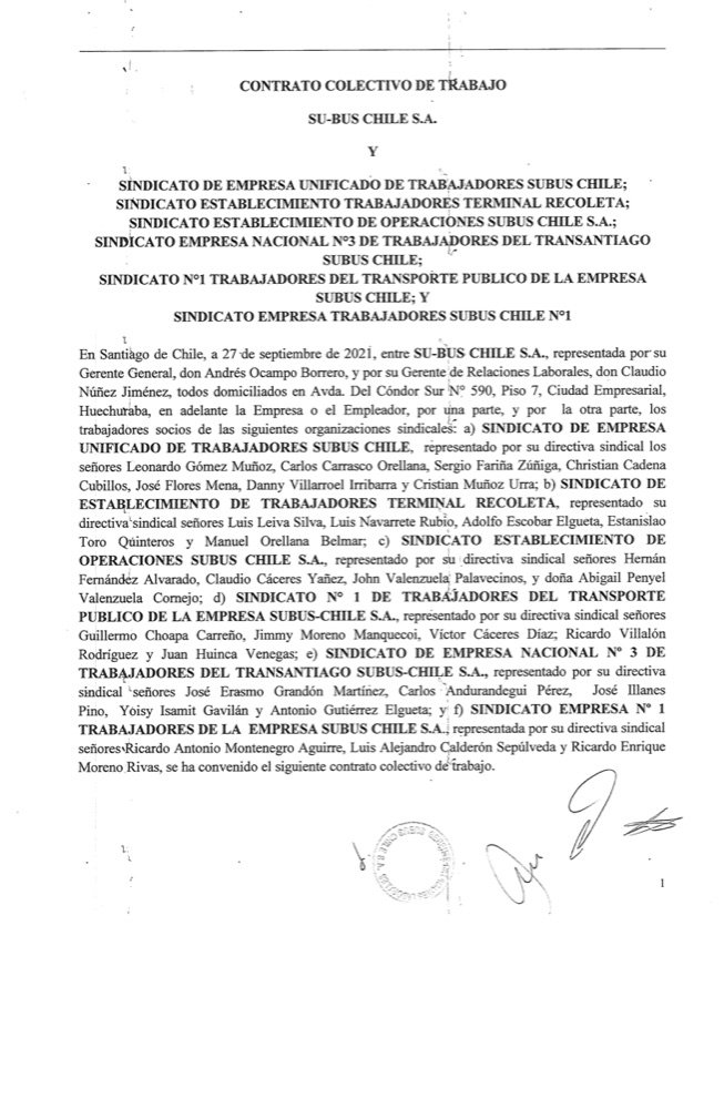 Primera página de Contrato Colectivo 2021