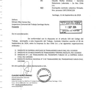 Primera página de Contrato NC 2024 Sindicato Unificado y otros