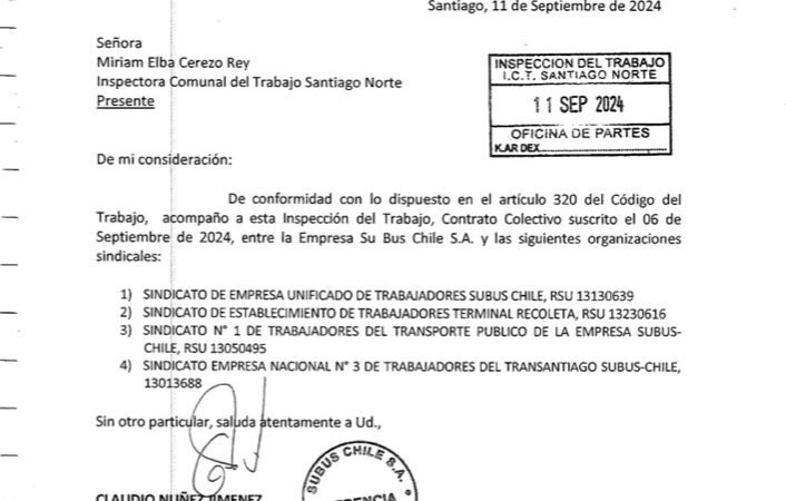 Primera página de Contrato NC 2024 Sindicato Unificado y otros